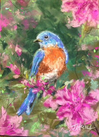 5 x7 Print of Eastern Bluebird with Azaleas