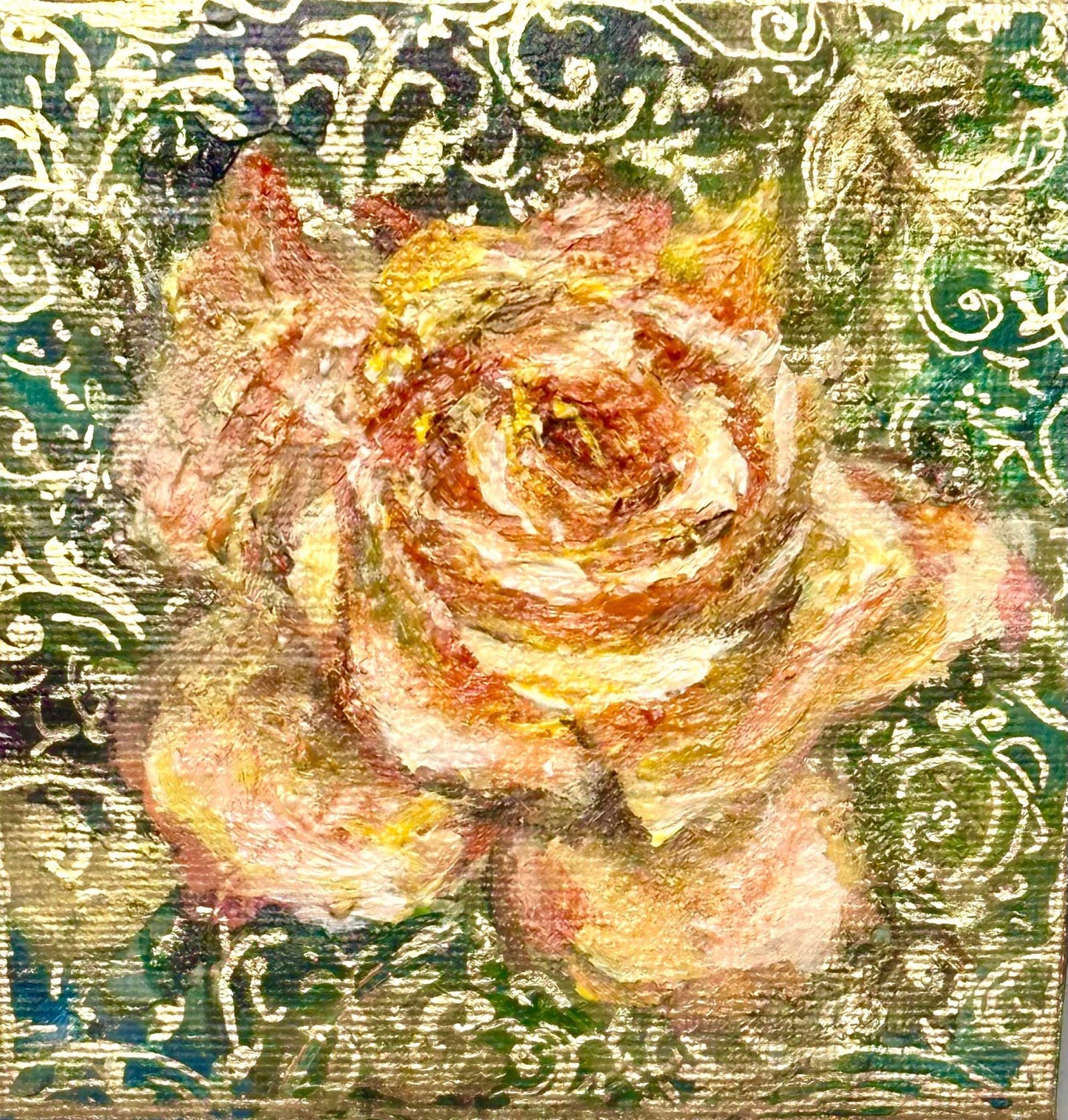 Peace Rose with Gold Scrollwork Mini
